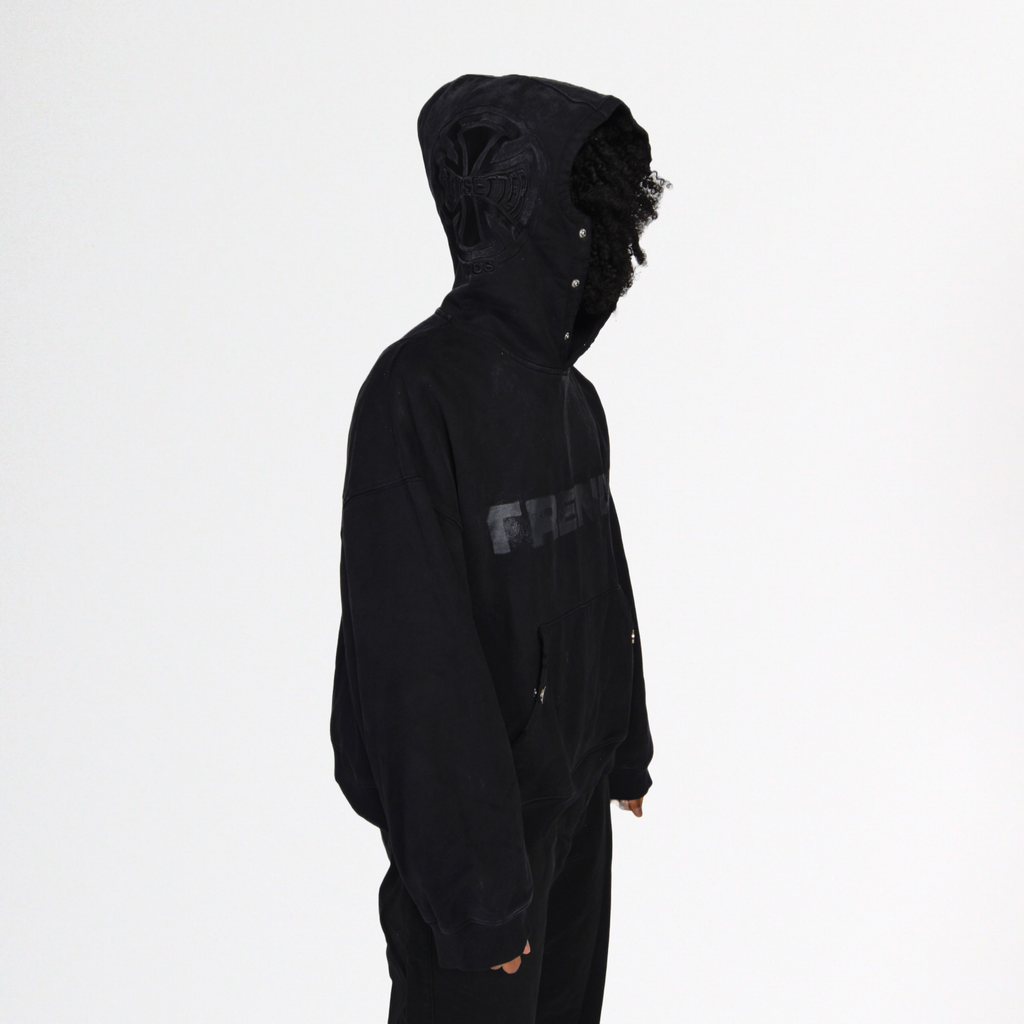 “TRENDS” BLACKOUT GRUNGE HOODIE