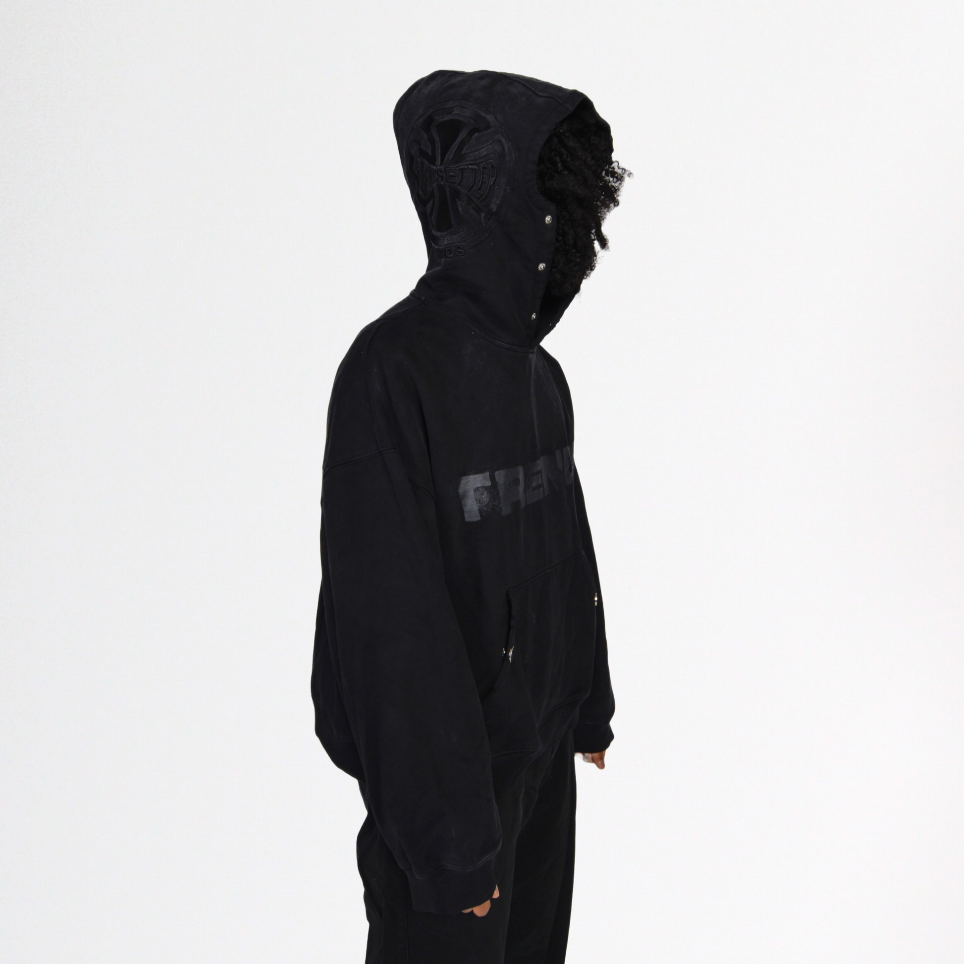 “TRENDS” BLACKOUT GRUNGE HOODIE