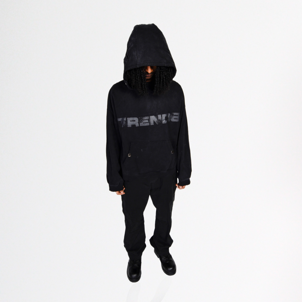 “TRENDS” BLACKOUT GRUNGE HOODIE