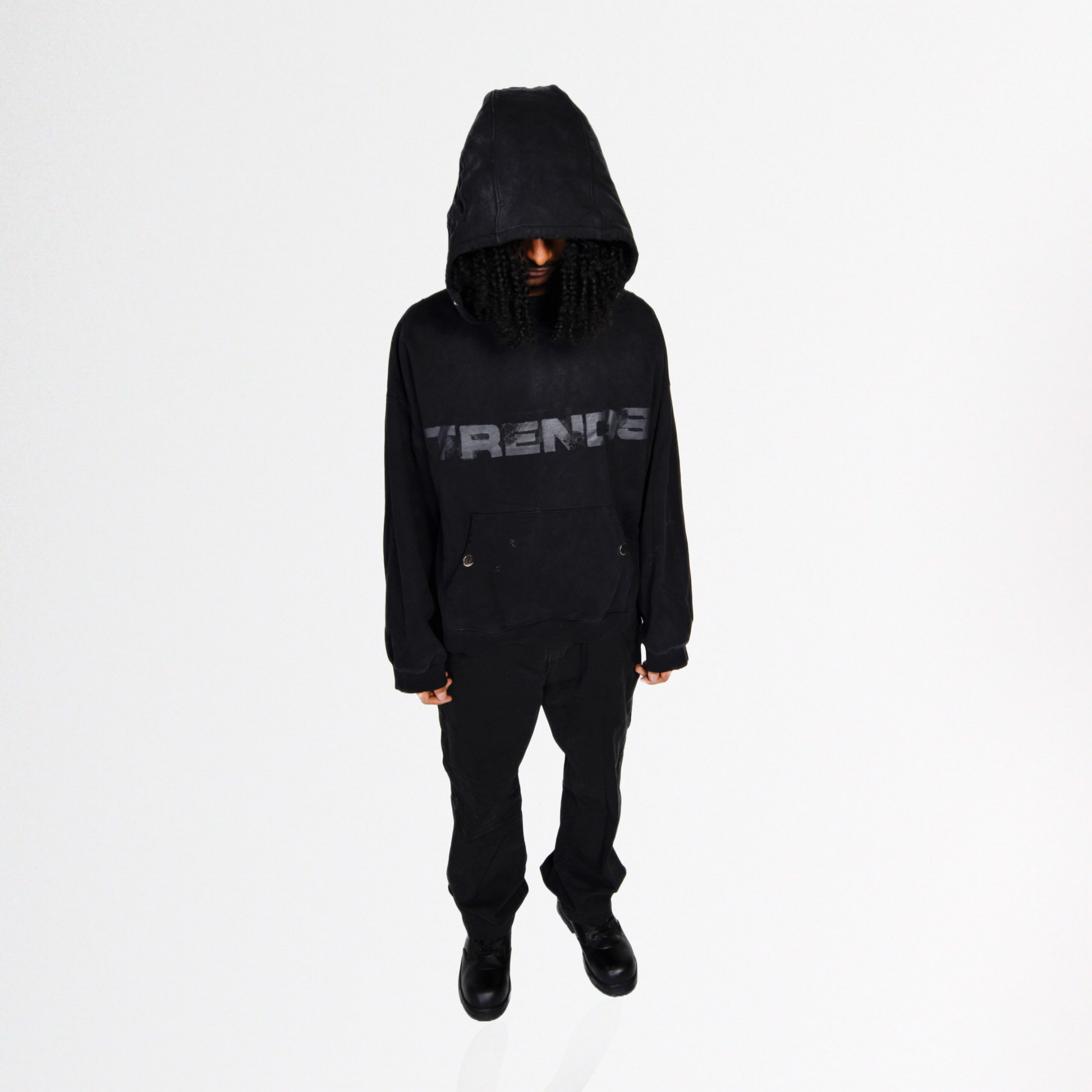 “TRENDS” BLACKOUT GRUNGE HOODIE